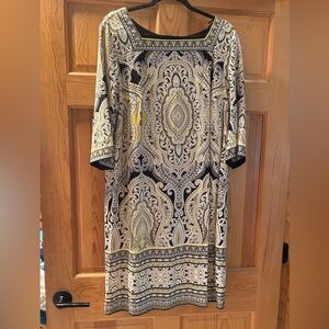 Studio One Black, white and Gold shift Patterned/ikat Dress